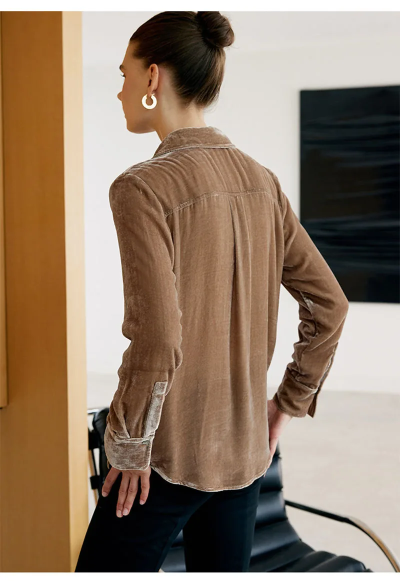 Silk Velvet Women's Shirt - Simple Style, Fashionable Top, Soft, Fine, Lightweight, Comfortable, Suitable for Spring and Autumn