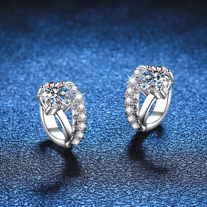 غير المتماثلة 925 فضة حقيقي 0.5ct مويسانيتي القرط الأطواق للنساء تألق حفل زفاف فاخر غرامة مجوهرات هدية