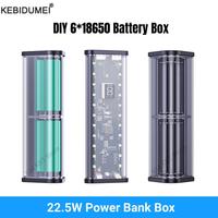 Transparent Shell 6*18650 Power Bank Case 22.5W Fast Charging LED Type C USB Port Battery Storage Box For iPhone Samsung
