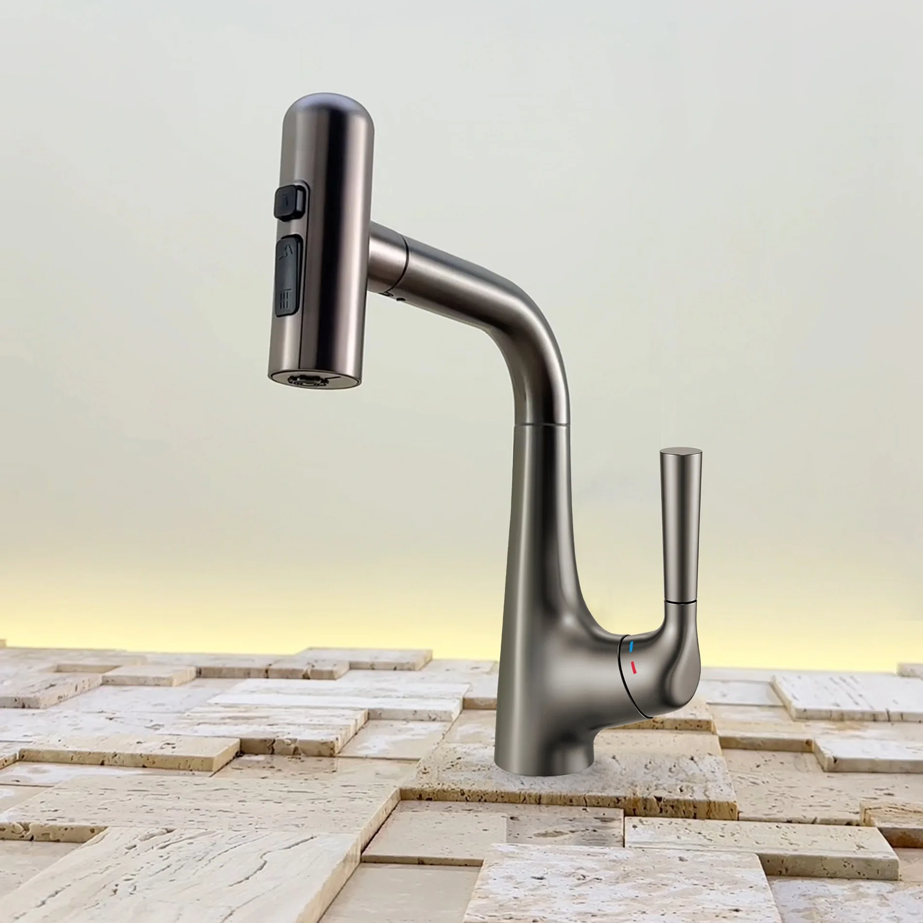 Pink Pull Out Bathroom Faucet Red Basin Faucet Grey Pull Out Lavatory Faucet Mixer Sink Tap Bathroom Washbasin Vanity Faucet
