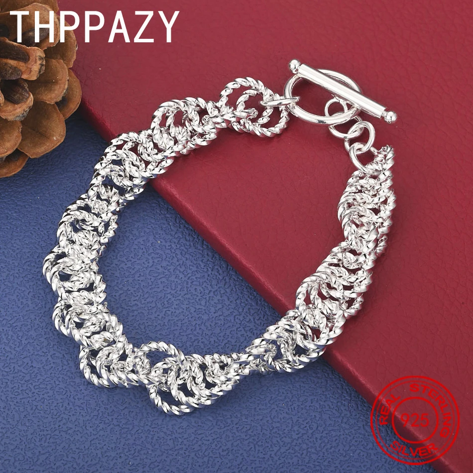 

THPPAZY 925 Sterling Silver Multi Circle Spiral Chain Bracelet For Men Women Fashion Trend Simple Jewelry Anniversary Party Gift