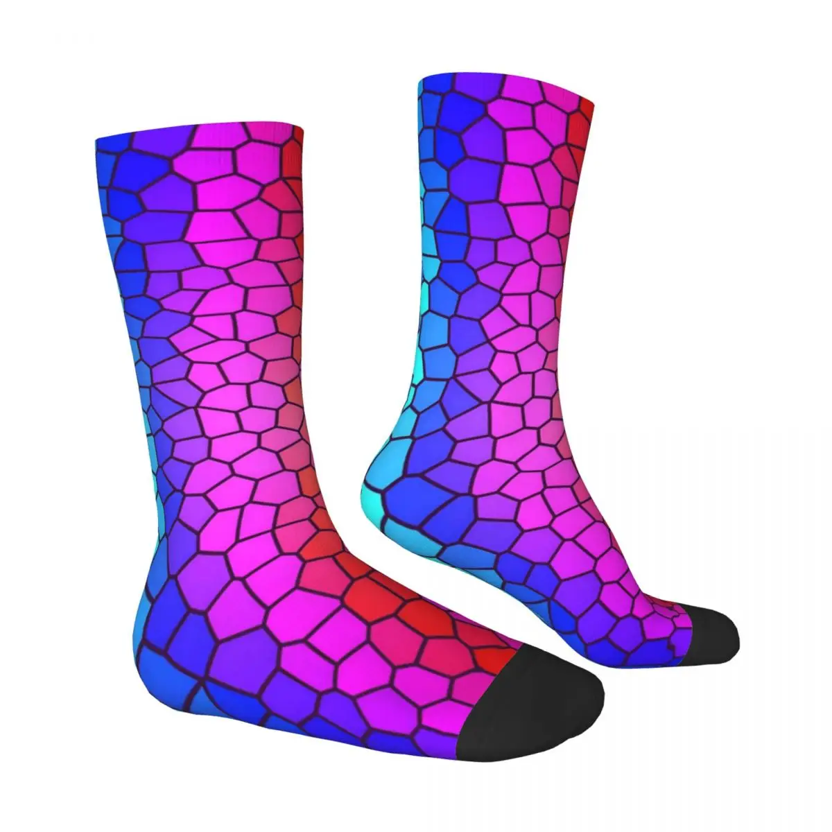 Abstract Rainbow Socks Stained Glass Print Fashion Stockings Autumn Non Slip Couple Socks Breathable Running Sports Socks