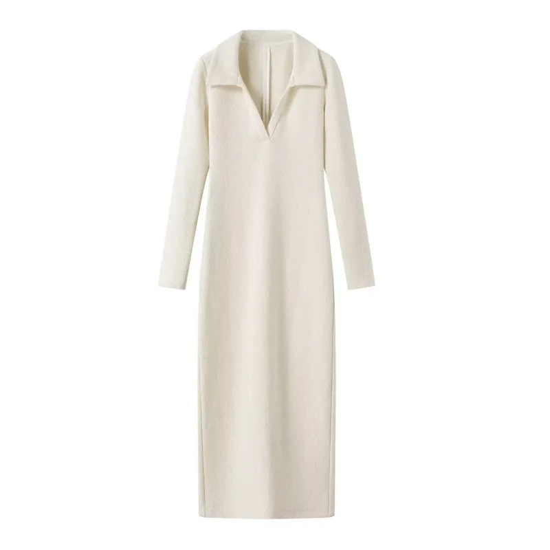 Robe cintrée taille serrée rétro, robe chic à manches longues, col en V, assortie avec tout, nouvelle mode, pour femmes, été, 2024