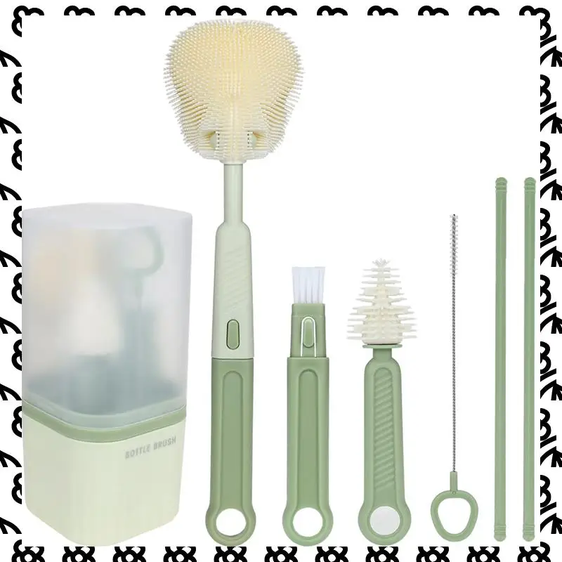 

A07I Silicone Child Cup Brush Set Includes Child Bottle Brush Nipple Brush Wait Portable And Travelfriendly B