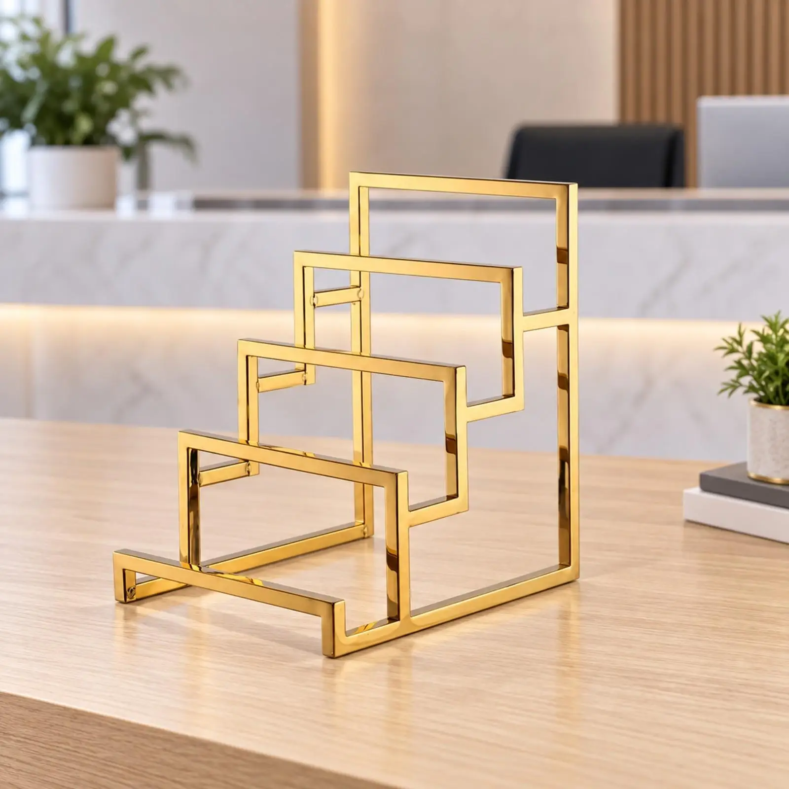 Sleek Stainless Steel Display Rack 4 Tier Stepped Showcase Stand for Phones Books Handbags Retail Counter Home Organization Tool