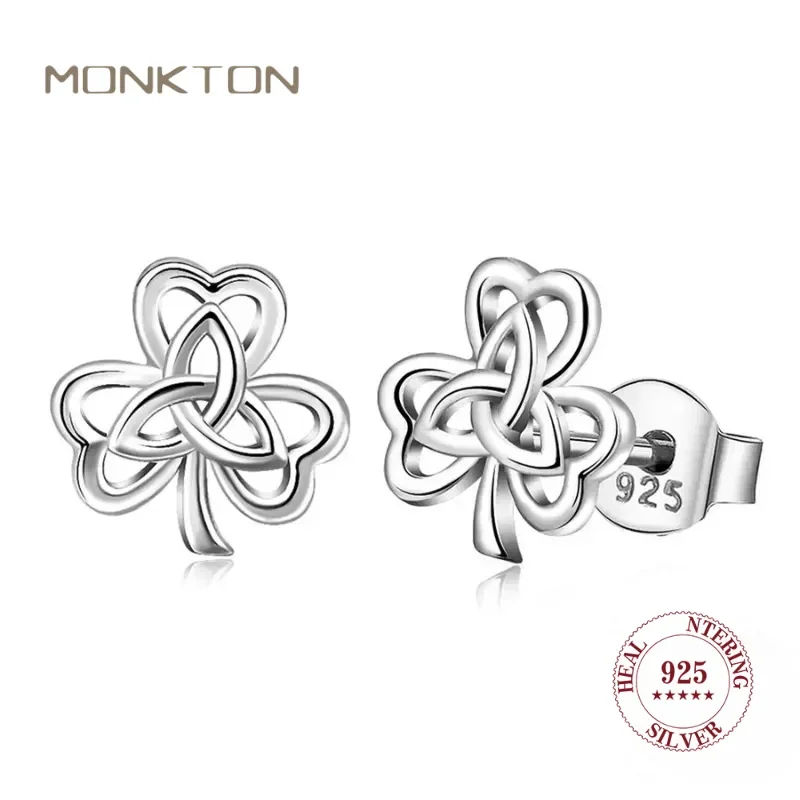 

Monkton, серьги-гвоздики из стерлингового серебра 925 пробы с кельтским узлом для женщин, винтажные серьги с полым узлом клевера, ювелирные изделия