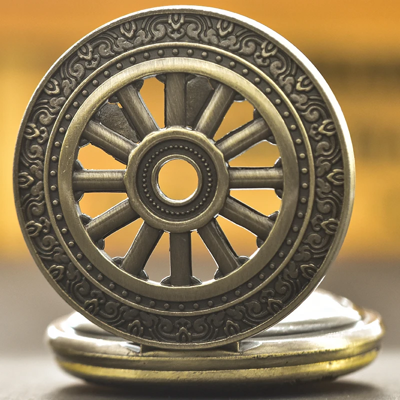 Винтажные бронзовые классические кварцевые карманные часы с вырезами на колесиках, ожерелье-раскладушка, подарок для мужчин и женщин, студентов