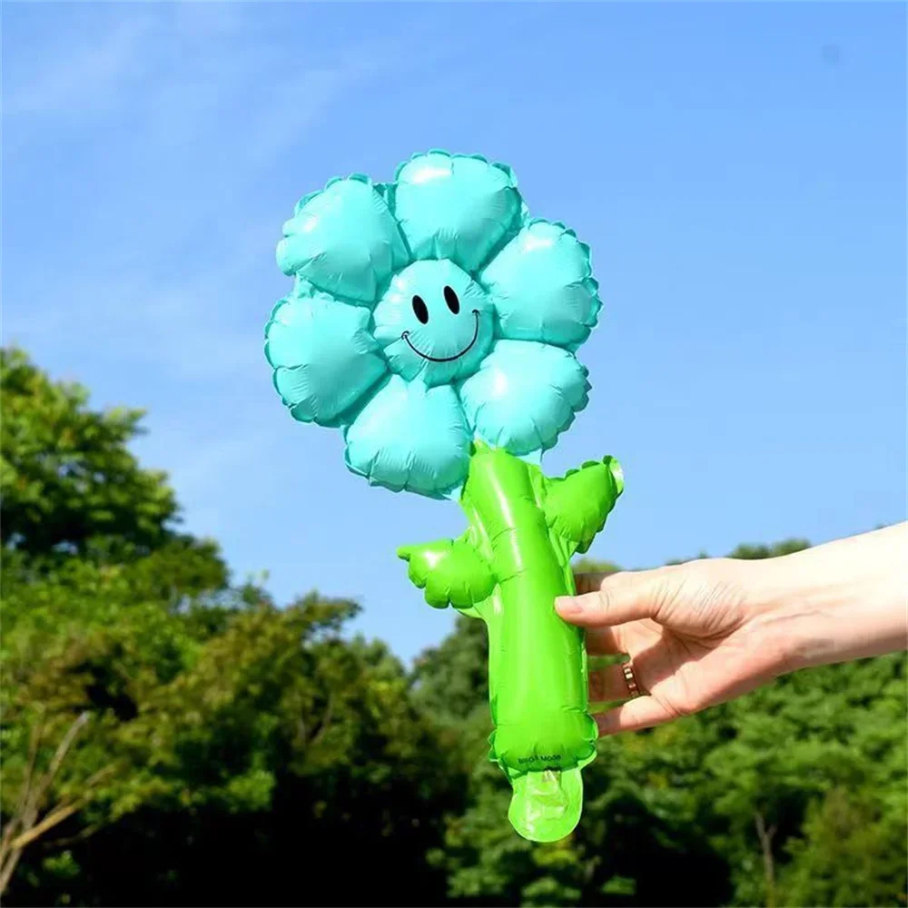 10Pcs Macaron Green Leaf Daisy Flower Foil Handheld Balloons Sunflower Ballon Children Toy Wedding Birthday Party Decorations