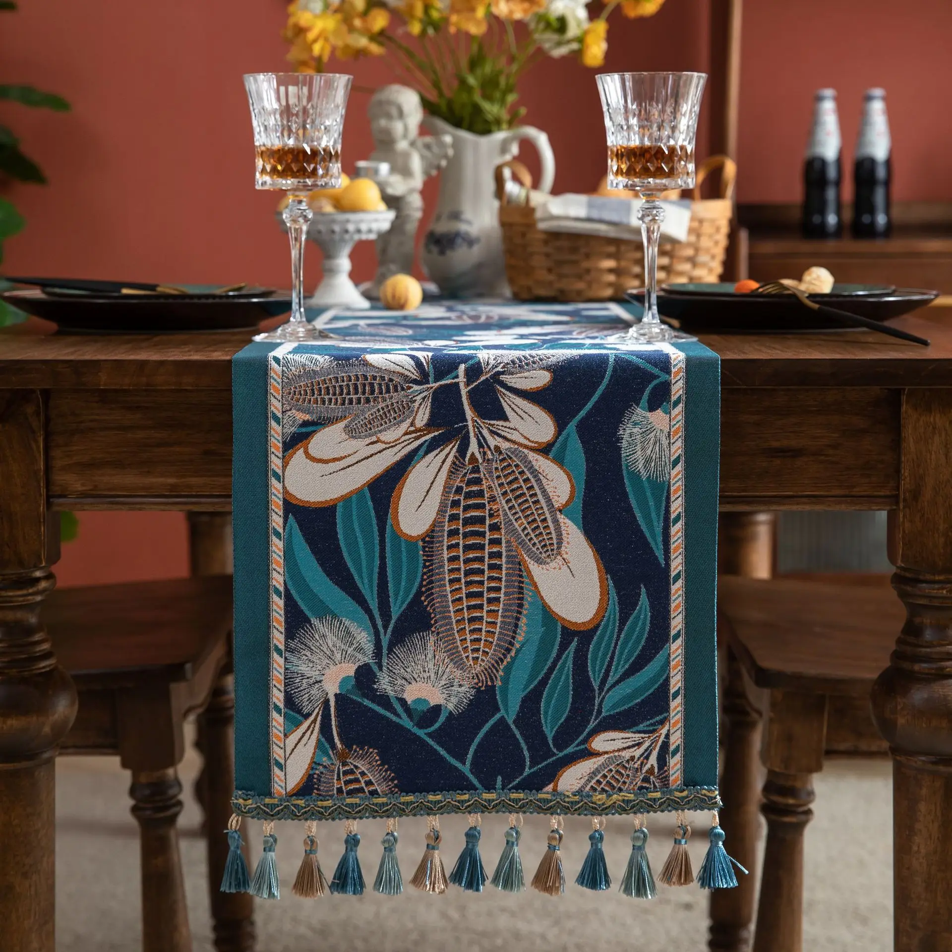 Blue Table Runner Table Flag Celebrate Decorations Tablecloth For Home Hotel Party Wedding With Corns Pattern Printed