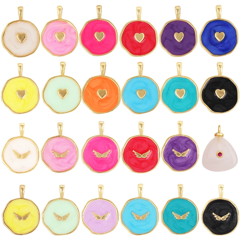 Dangle Heart Angel Enamel Charm  Pink Orange Turquoise Red Pendant Oil Dropped,Gold Plated Colour,Necklace Bracelet Pendant K02