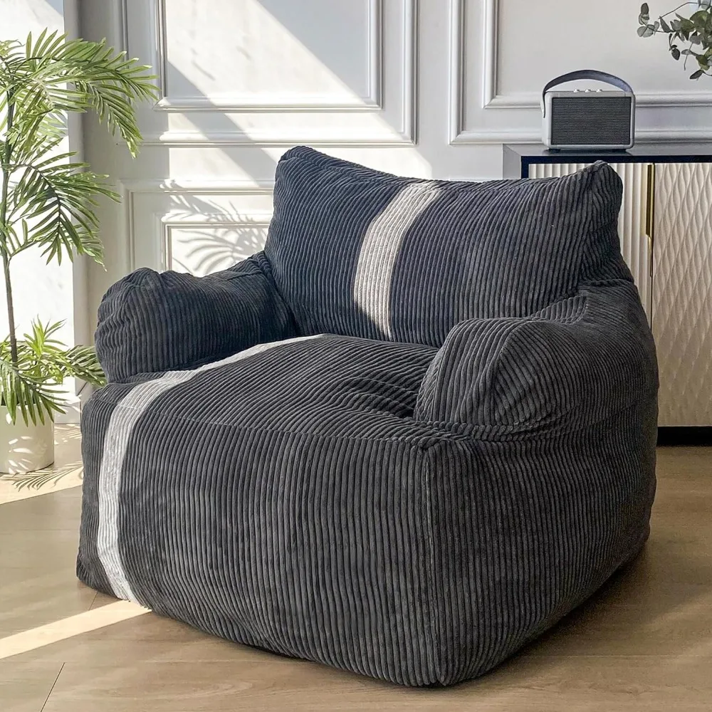 Giant Bean Bag Chair, Stuffed Bean Bag Couch with Filler Big Lazy Sofa Accent Chair with Pocket, Large Lagg, Reading, Dark Grey