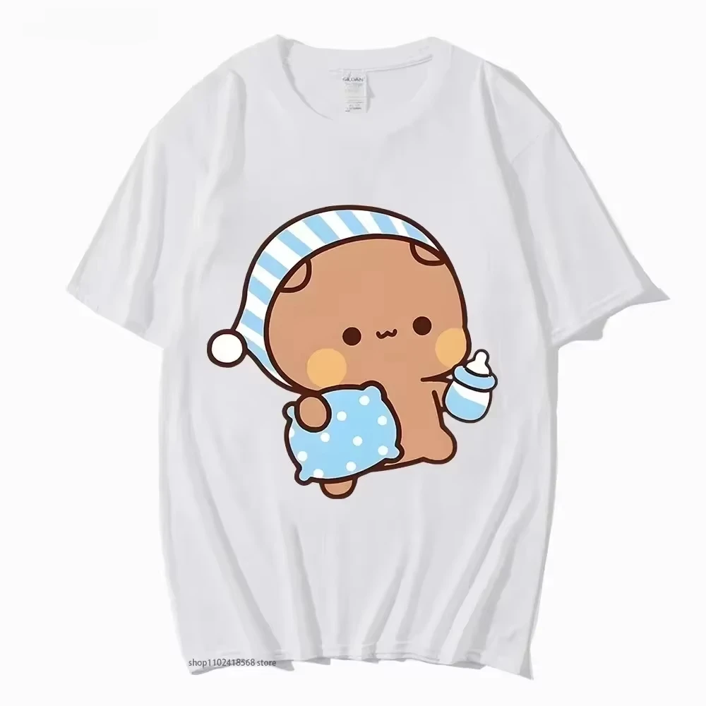 Couple Tshirt Cute BuBu Panda Going To Sleep with DuDu Bear Graphic Tshirt Women Clothes Sleeve Tops Women's Clothing Tops