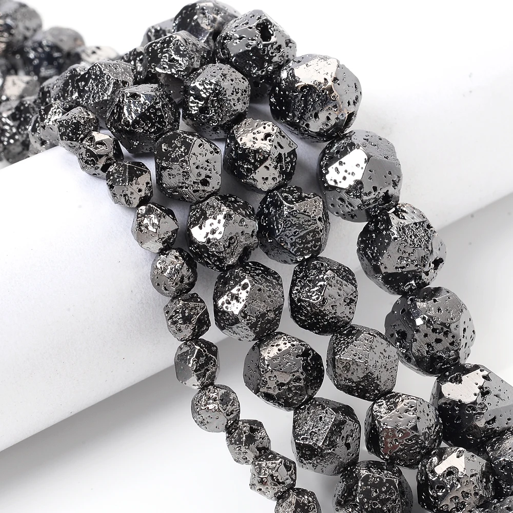 Gun Black Plating Lava Perlen Natürliche Facettierte Lose Spacer Perlen für Schmuck Machen DIY Charm Armband Zubehör 6/8/10/12mm