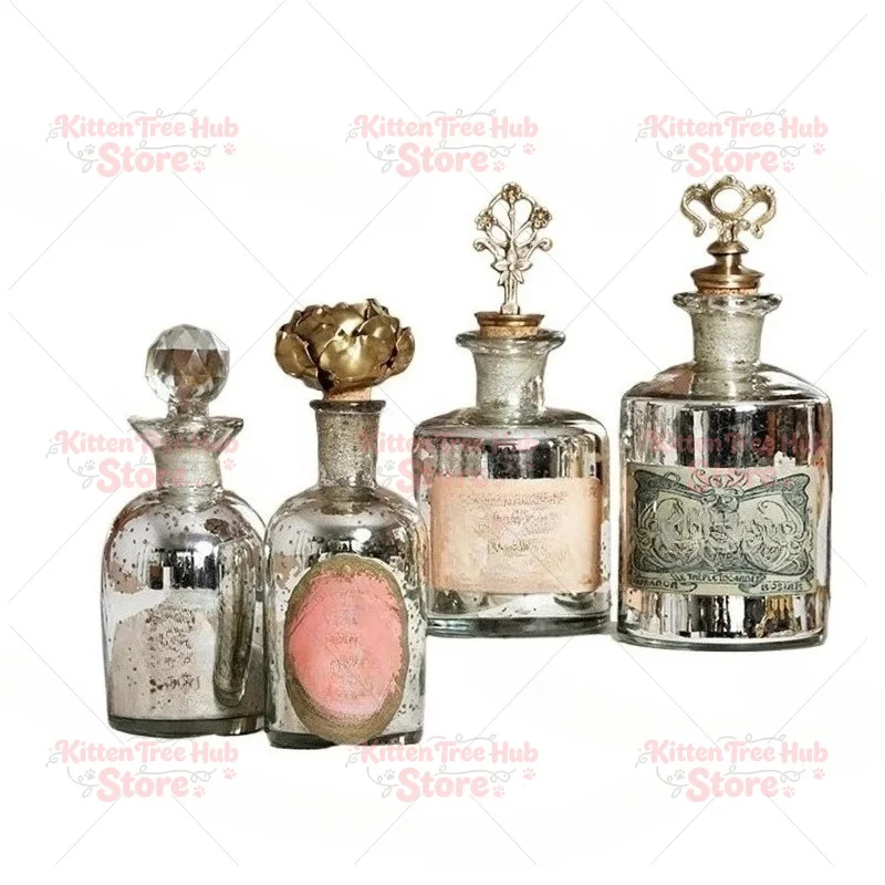 

Nostalgic Perfume Bottle Handmade Silver Glass Brass Cap Retro Essential Oil Storage Container Glass Bottle Creative Ornaments