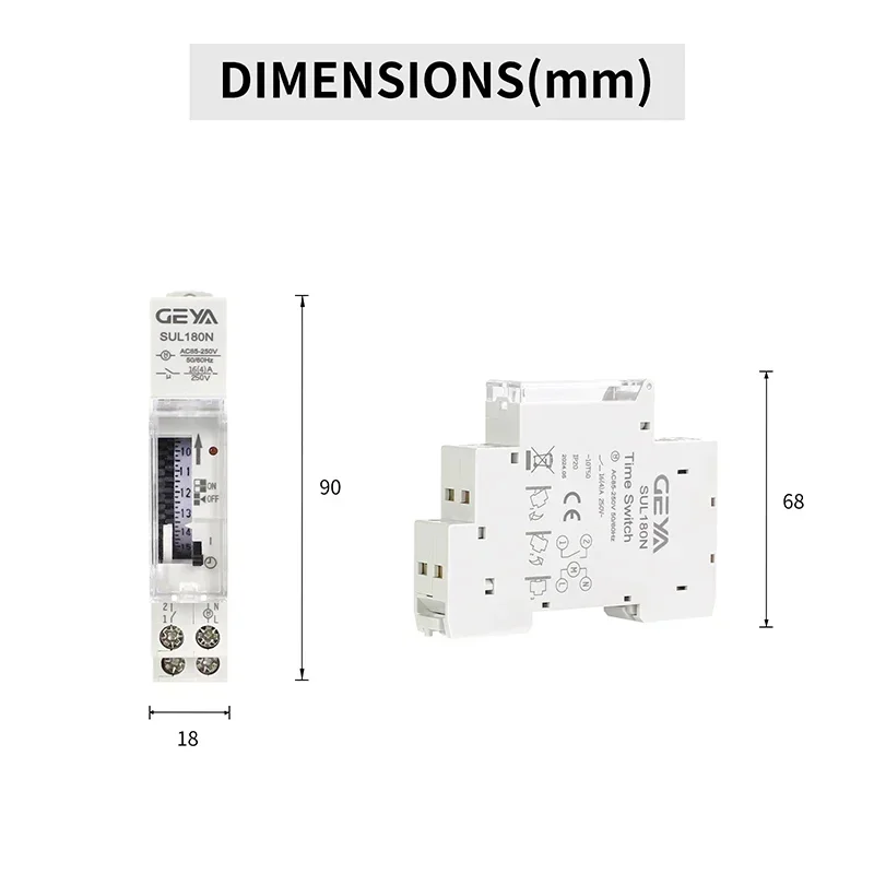 GEYA SUL180N 15 Minutes Mechanical Timer 24Hours Programmable Din Rail Time Switch Timer Relay 16A 85~250VAC