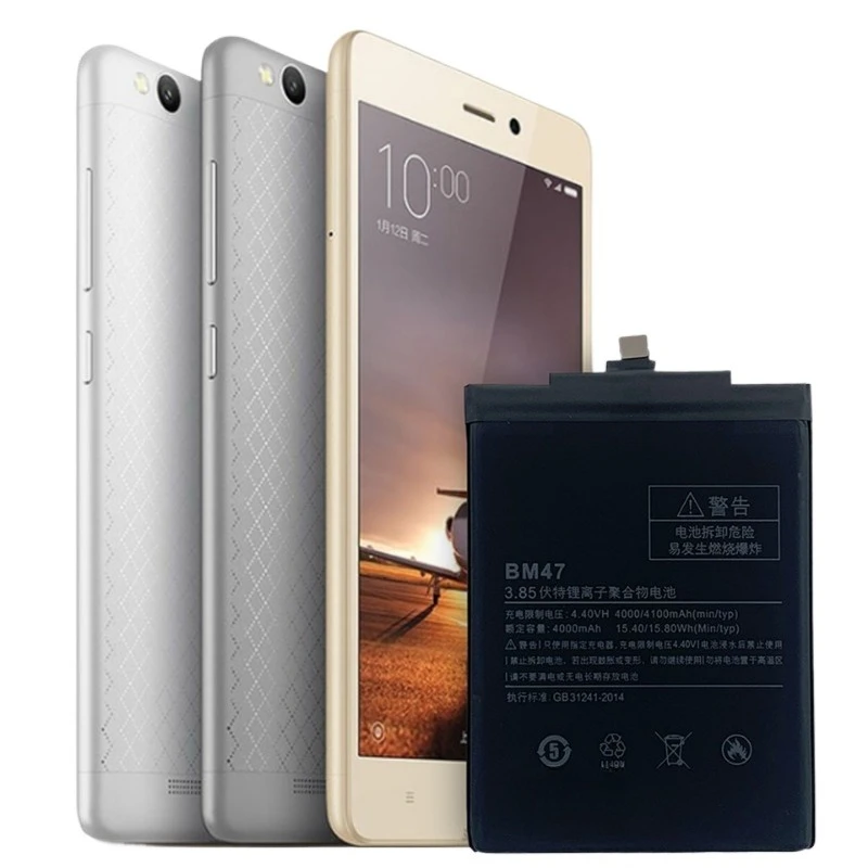 แบตเตอรี่โทรศัพท์มือถือคุณภาพสูงใหม่เอี่ยม 3.85V 4000mAh รุ่น BM47 สำหรับ Xiaomi Hongmi Redmi 3X 4X 3Pro 3 Pro 3S