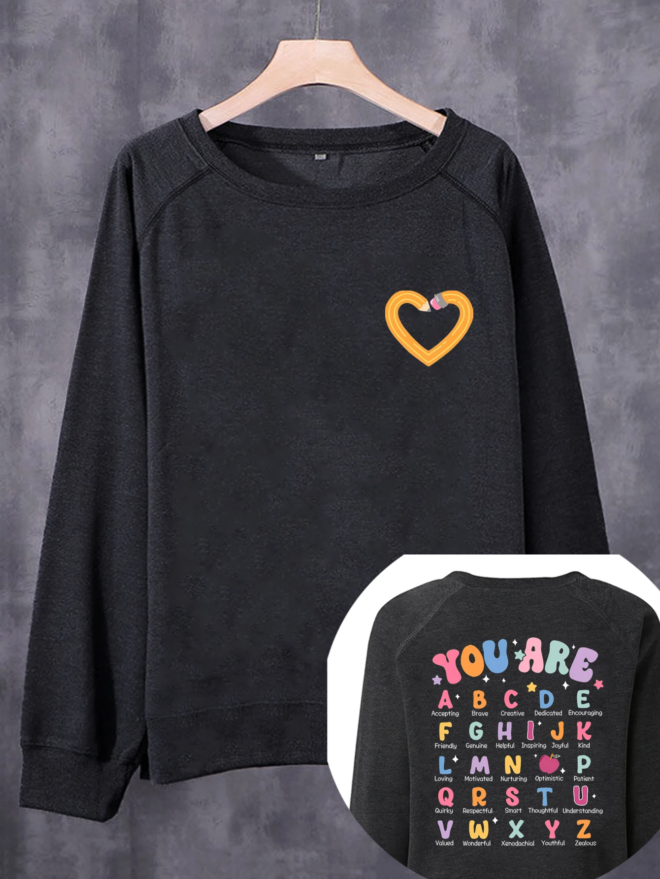 Fashion front and back printed letter love printed sweatshirt Long sleeve crew neck casual pullover fall and winter women's wear