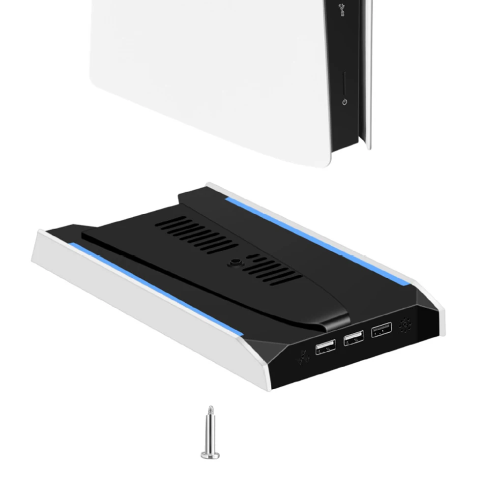 حامل قاعدة PS 5 Slim/PS 5 Pro RGB مع 3 منافذ USB 2.0 حامل عمودي 8 وضع إضاءة مع ملحقات ألعاب مروحة تبريد 3 سرعات #5