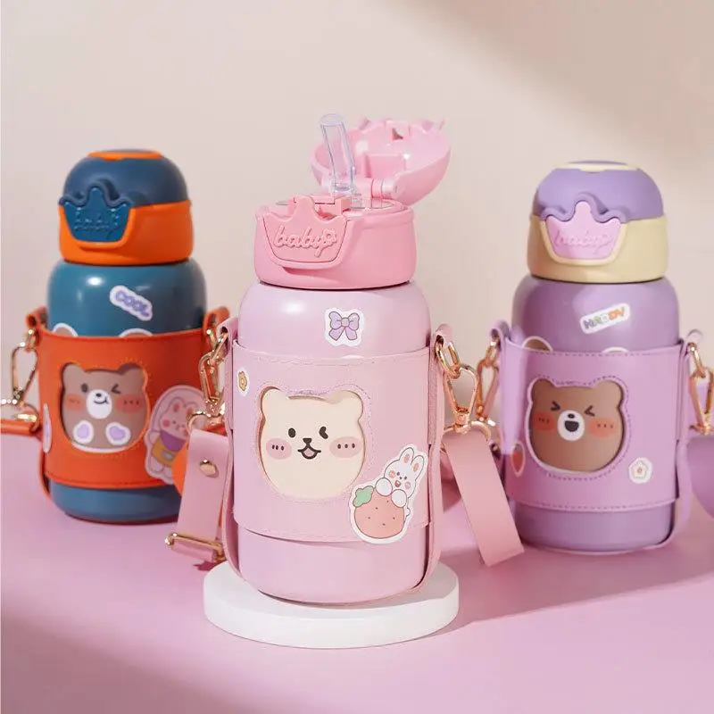 

Portable Insulated Water Bottle for Girls School Use Cute Straw Lid Stainless Steel 316 Material No Temperature Display