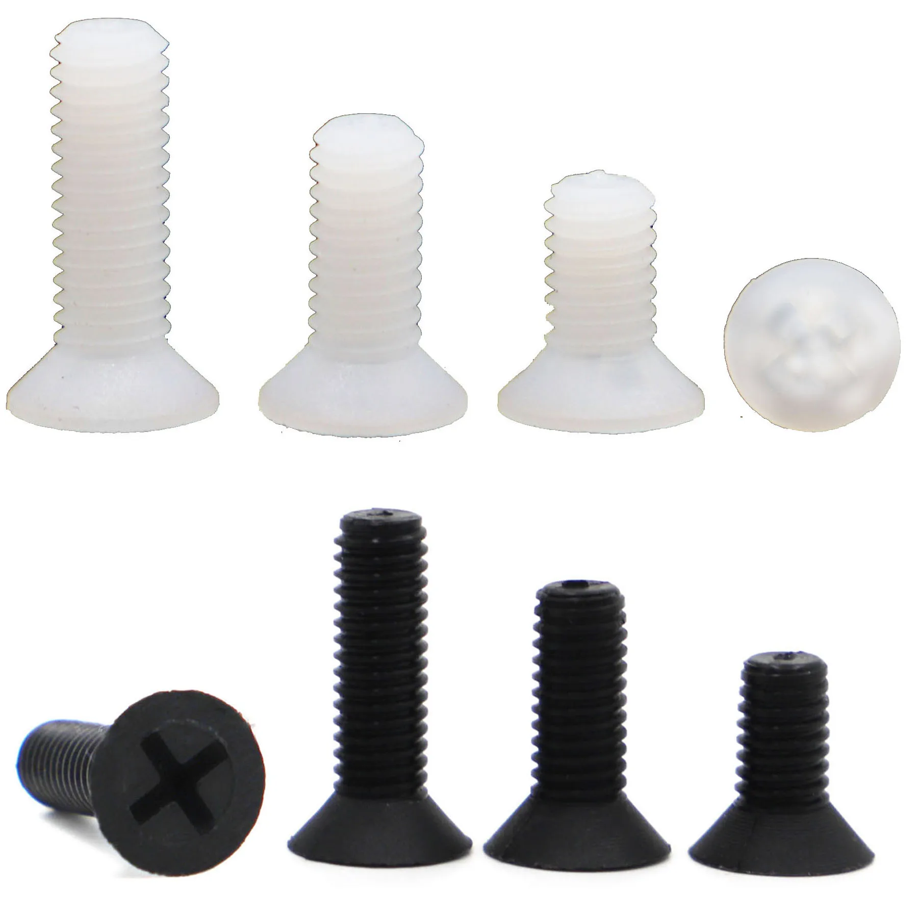 

10-50pcs Cross Nylon Countersunk Head Screws Black White Plastic Phillips Flat Head Bolts M2 M2.5 M3 M4 M5 M6 M8