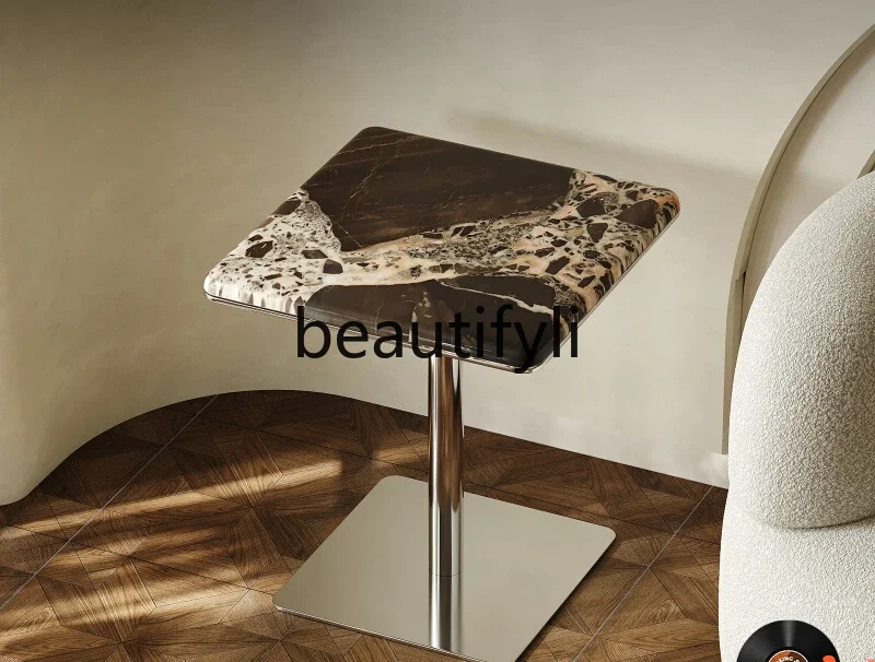 

Italian minimalist sofa edge square marble stainless steel light luxury high-end living room home