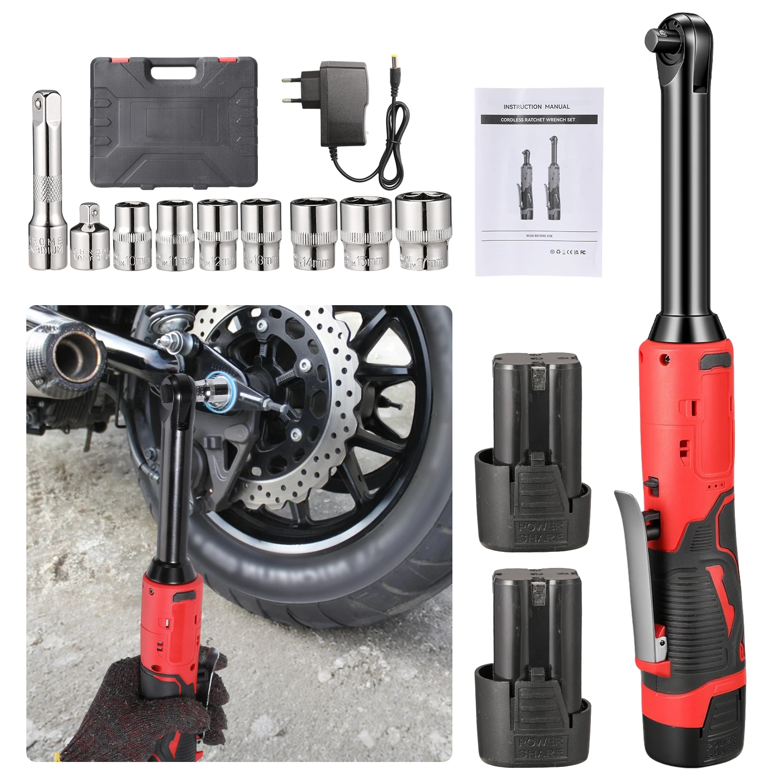 90 ° Set di chiavi a cricchetto elettriche angolari, chiave a bussola da 3/8 di pollice, chiave portatile per smontaggio bulloni, strumento manuale per la riparazione e la manutenzione di auto, moto