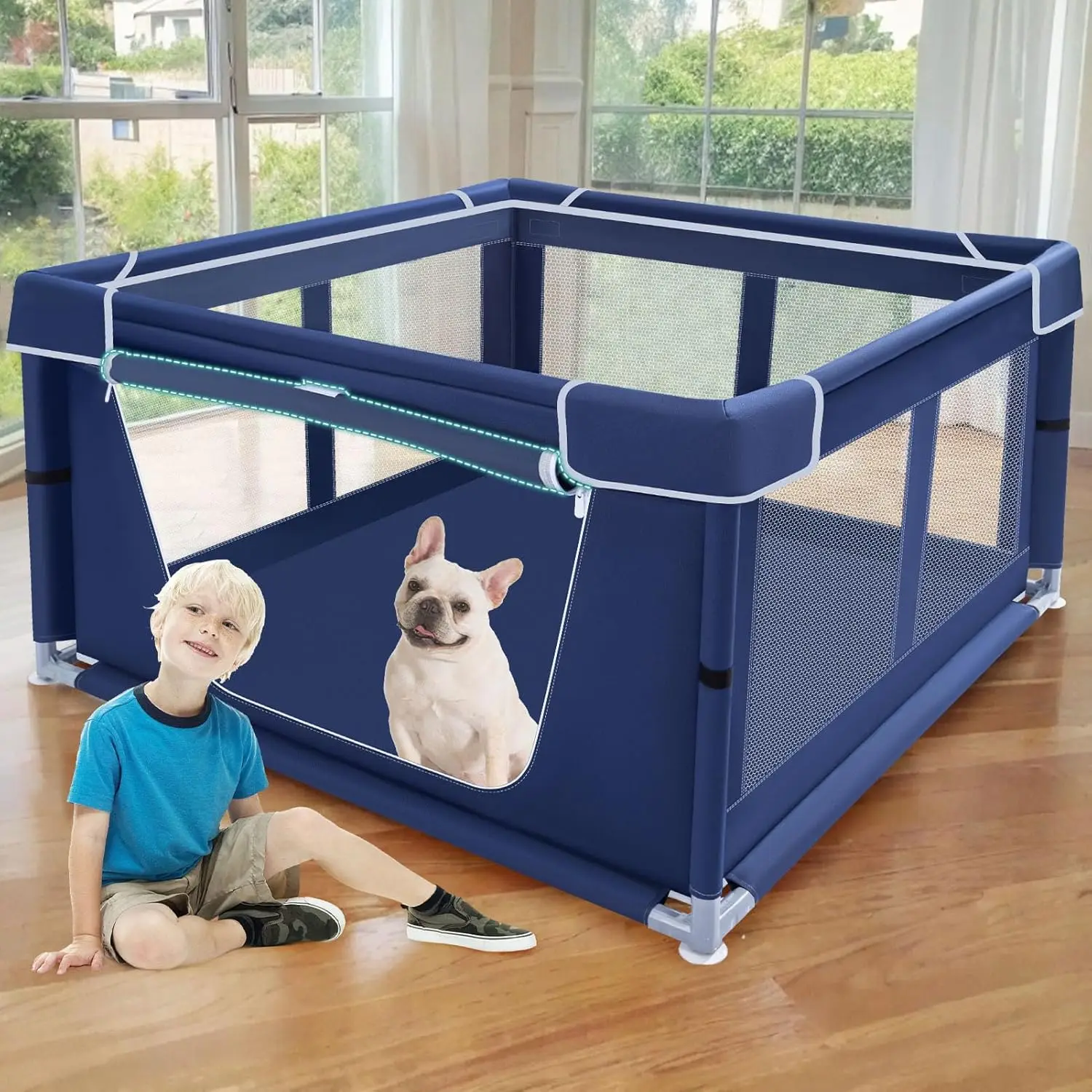 Parque infantil para mascotas de 42x42 pulgadas con puerta, valla resistente para perros interiores y exteriores para cachorros y perros pequeños