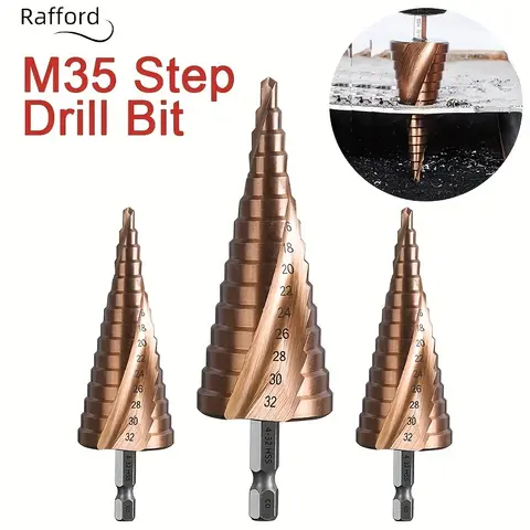 Rafford 4-12/4-20/4-32mm M35 Kobalt Stapboor Taps toelopende HSS-CO HSS Boor Spiraalgroef Driehoekschacht voor roestvrij staal
