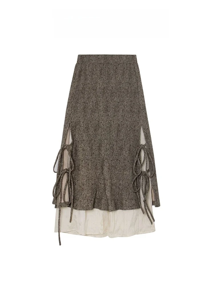 Brown Woolen High Waist Asymmetrical Plaid Midi Skirt Women's Autumn Winter New Design Sensation Commute Vintage Style Skirt