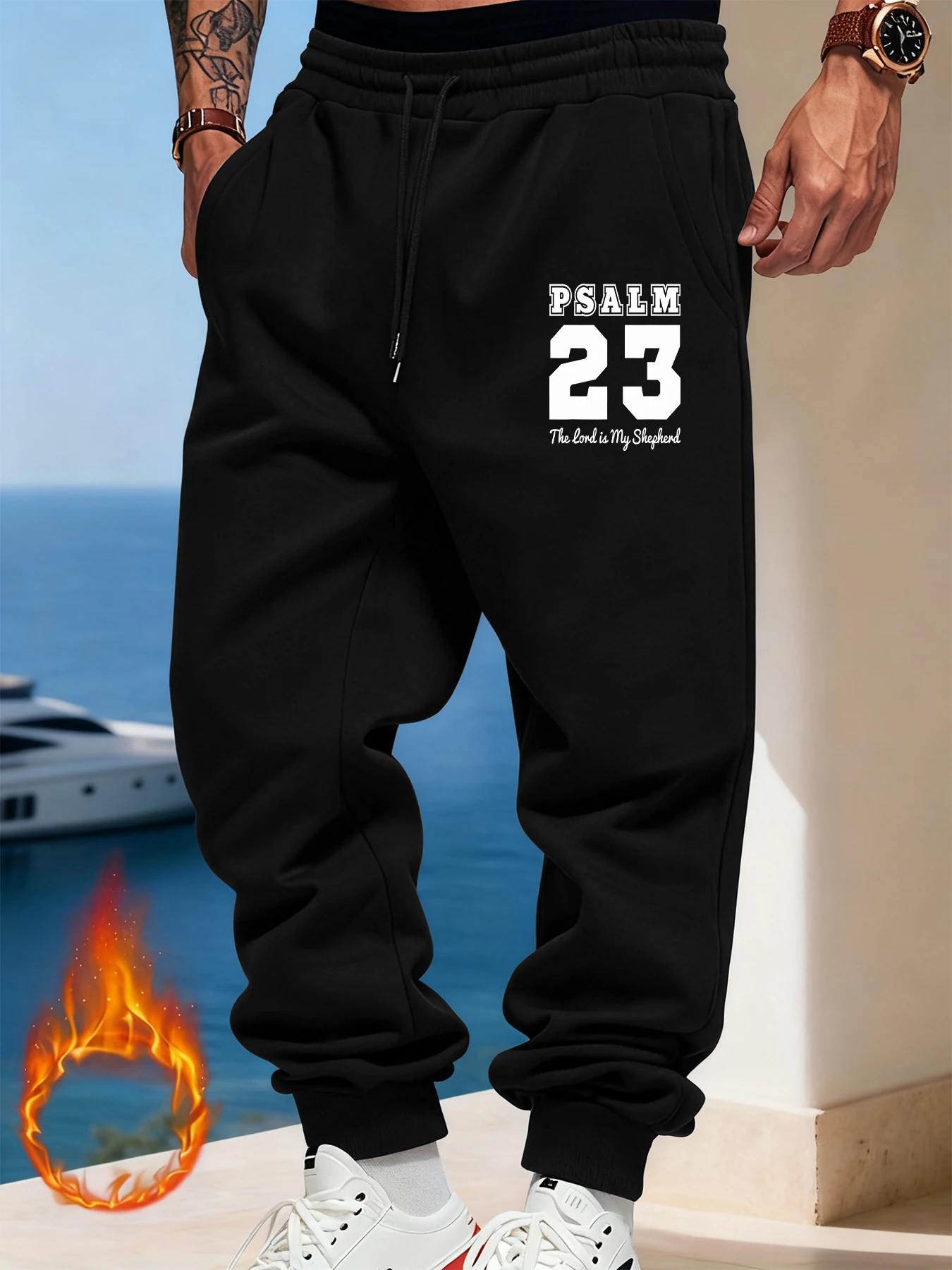Celana Olahraga Pria Motif Ayat Alkitab Nomor 23, Celana Santai Hip Hop, Celana Jogging Sport, Celana Panjang Fleece Kepribadian