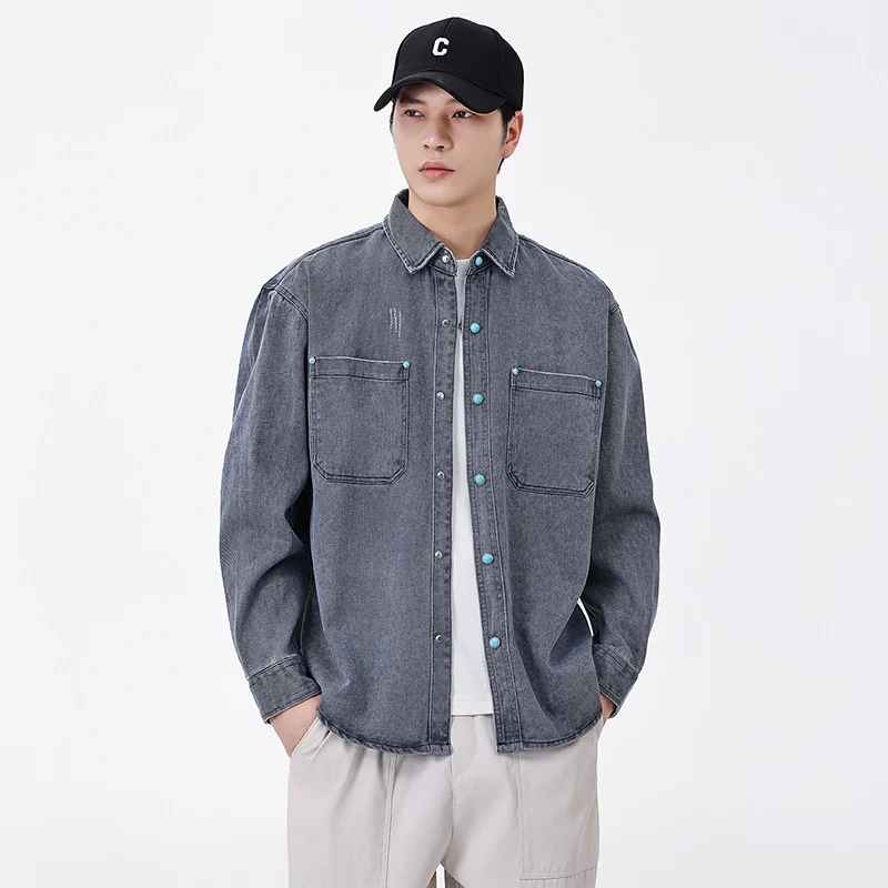 Men Vintage Washed Cotton Loose Casual Long Sleeve Cargo Shirt Cardigan Coat Cityboy Streetwear Shirts Blouses Jacket