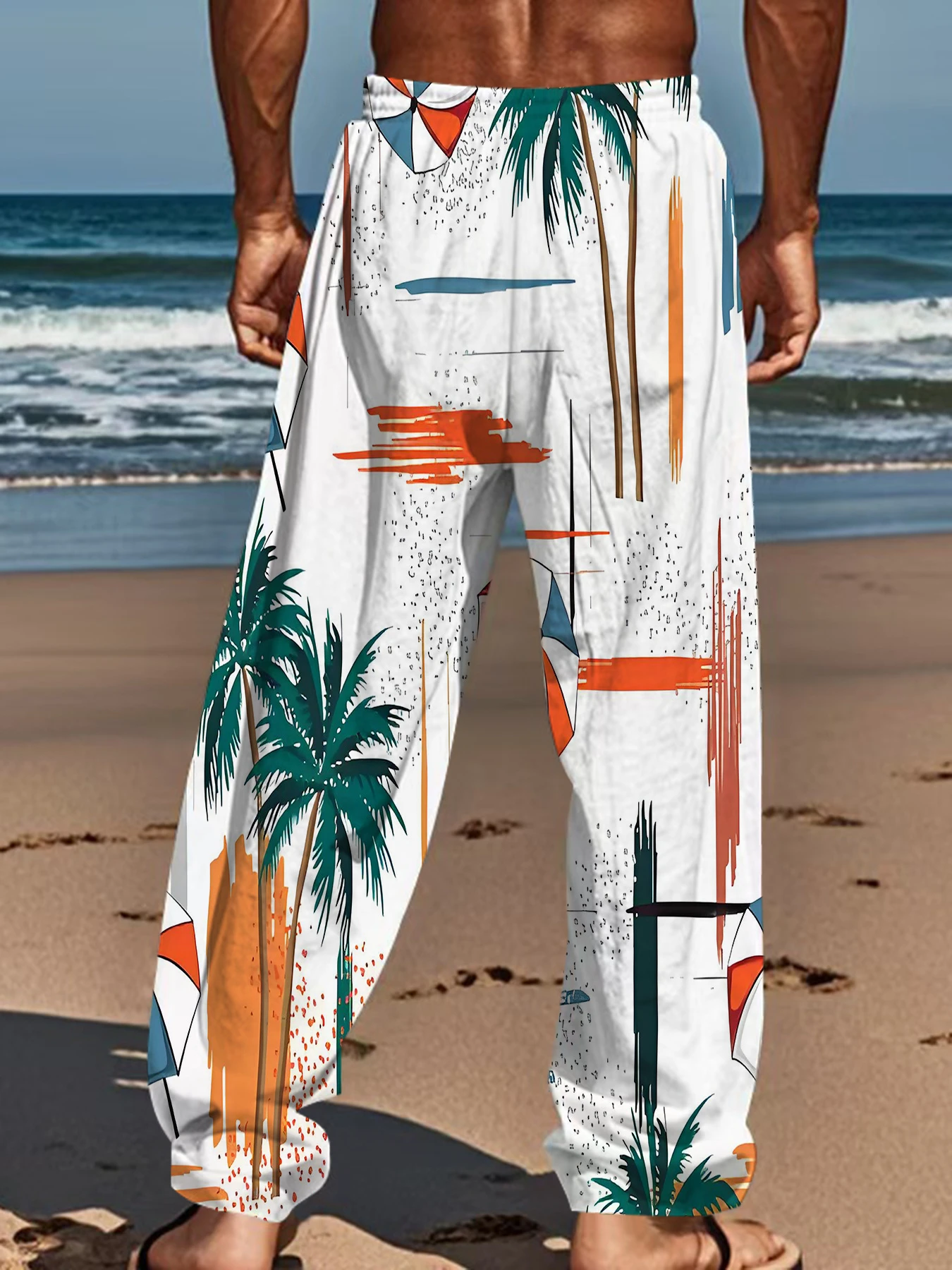 2026 Men's Summer New Casual Hawaiian Vacation Style Coconut Tree Printed Casual Outdoor Sports Fashion Pants
