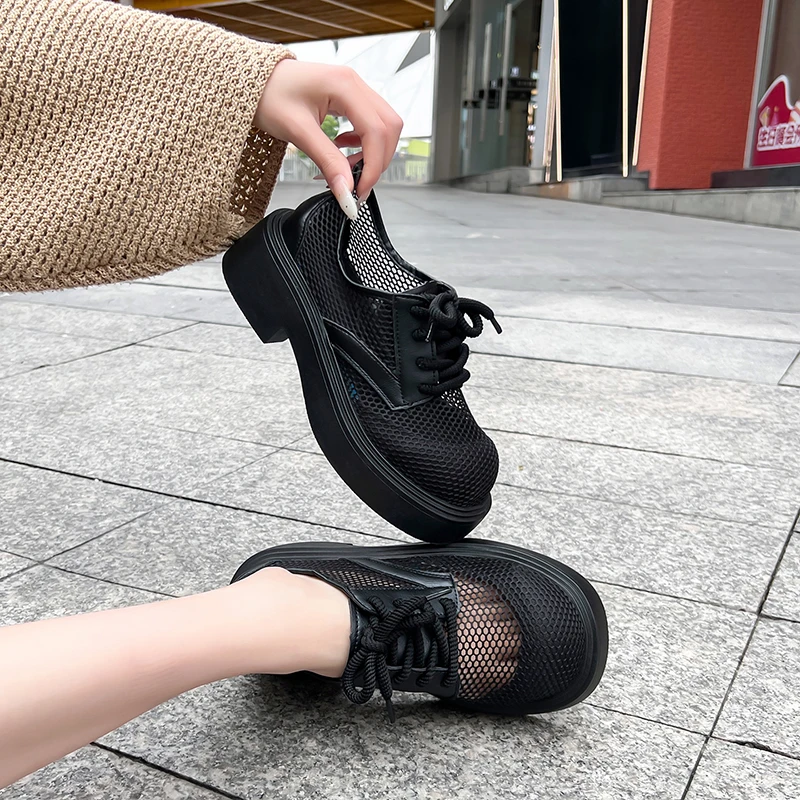 

Thick-soled, Thick Heel, Round Toe, Lace-up, Waterproof Platform, Versatile, Comfortable, Anti-slip, Breathable Women's Shoes