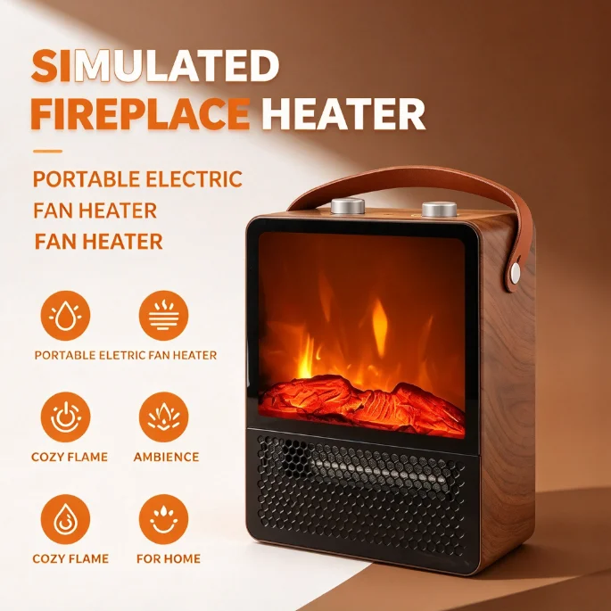 Electric Fireplace Heater Realistic Flame Effect Whole Room Warm Air Blower Bathroom Graphene Home Heating Portable Winter Devic
