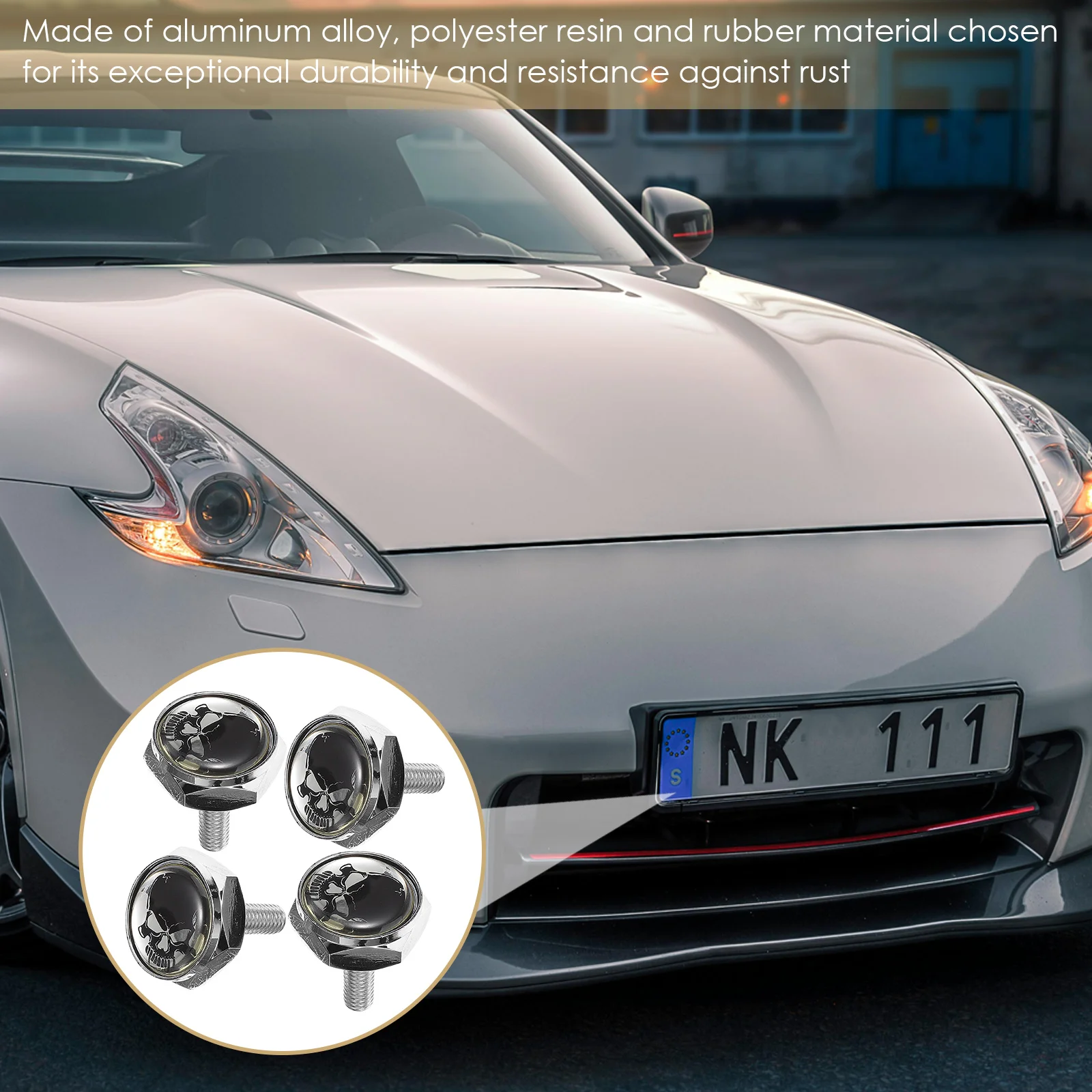 

1 set 1 Set Car License Plate Mounting Kit Anti-Theft Skull Design Aluminum Alloy Rustproof License Plate Fasteners Screws Clips