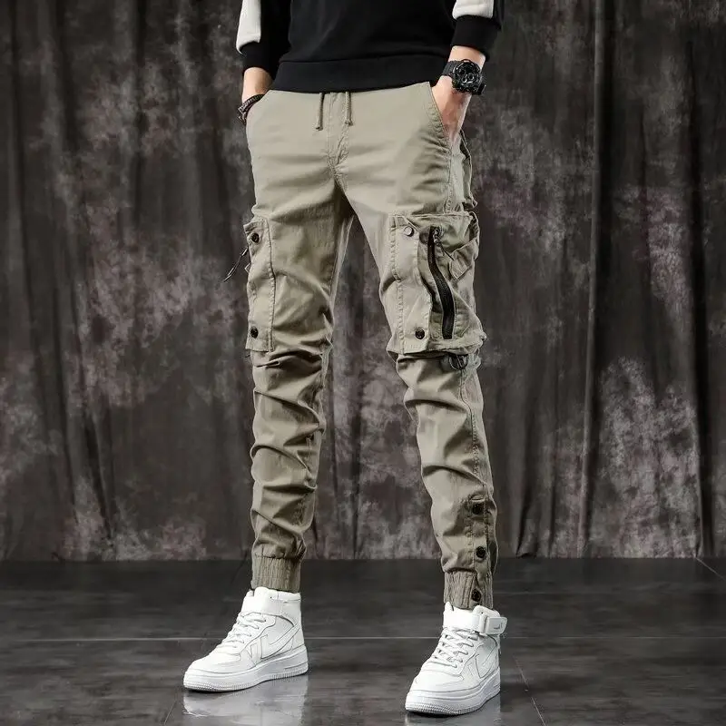 

Men's American Style Cargo Pants Trendy Slim Fit Multi Pocket Casual Sports Cropped Trousers for Spring Autumn​