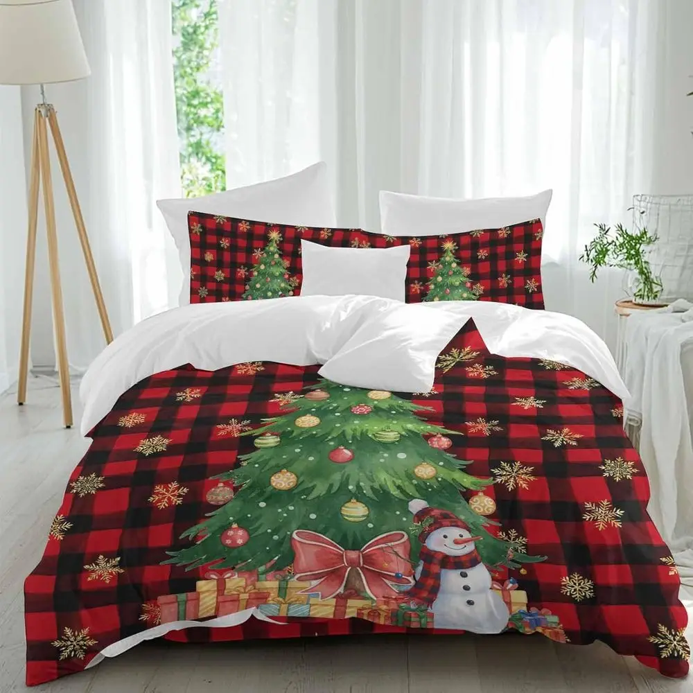 

Xmas Tree man Sheet Set, Winter lakes Plaid 4 Pieces Breathable Sot Duvet Cover Set Bedding Cozy Bed lat Sheets or Hotel/Massage