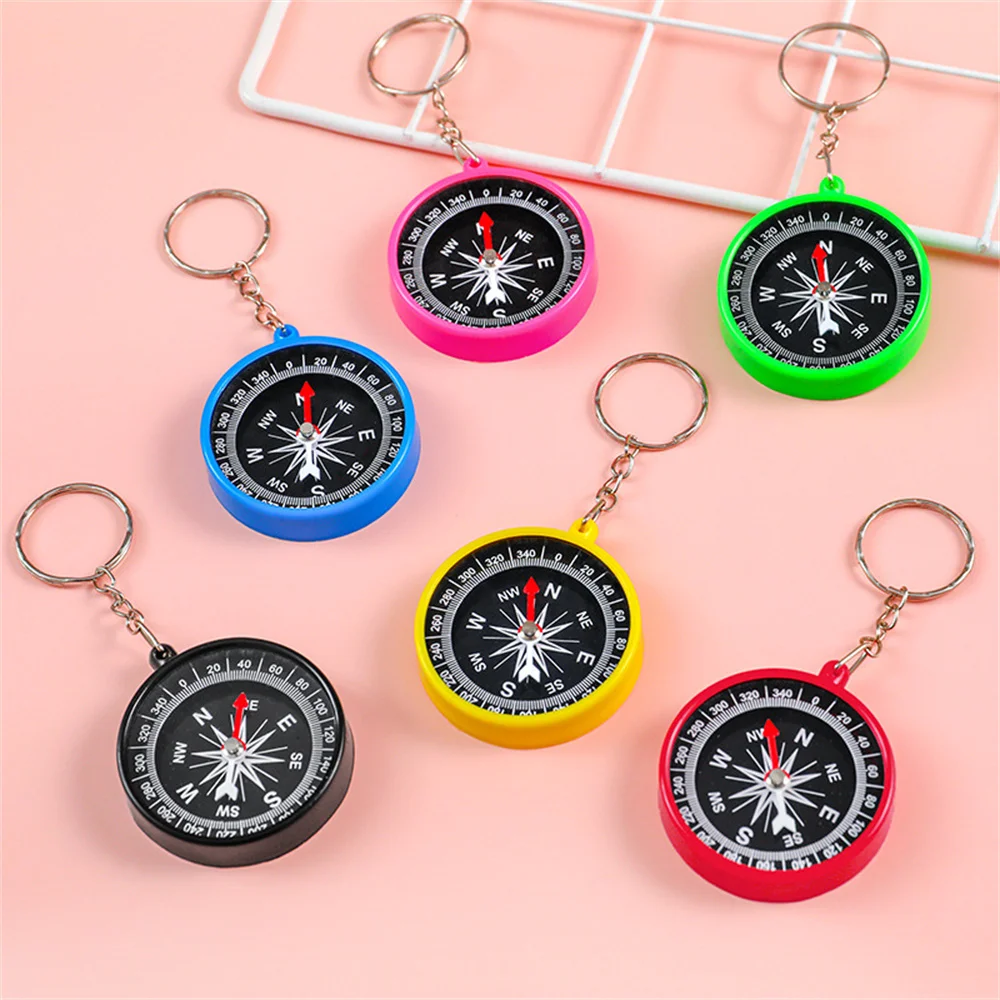 1PC Mini Outdoor Compass Keychain Student Puzzle Learning Supplies Science Teaching Compass Key Chains Kids Gift Travel Key Ring