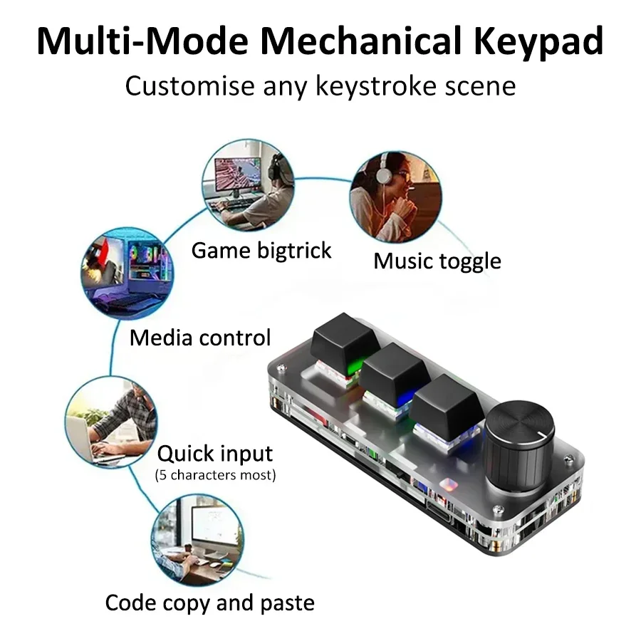 2.4G Bluetooth 3 Keys 1 Knob Customize Keyboard Macro Mechanical Keyboard Hot Swap Mini Keypad E-sports Game Copy Paste Shortcut