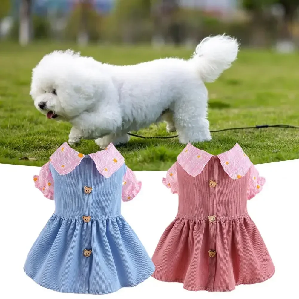 Entzückendes Haustier Prinzessin Kleid mit niedlichen Bären knopf weichen bequemen atmungsaktiven Katze Hund Kleid für Frühling Herbst Hund Kleid