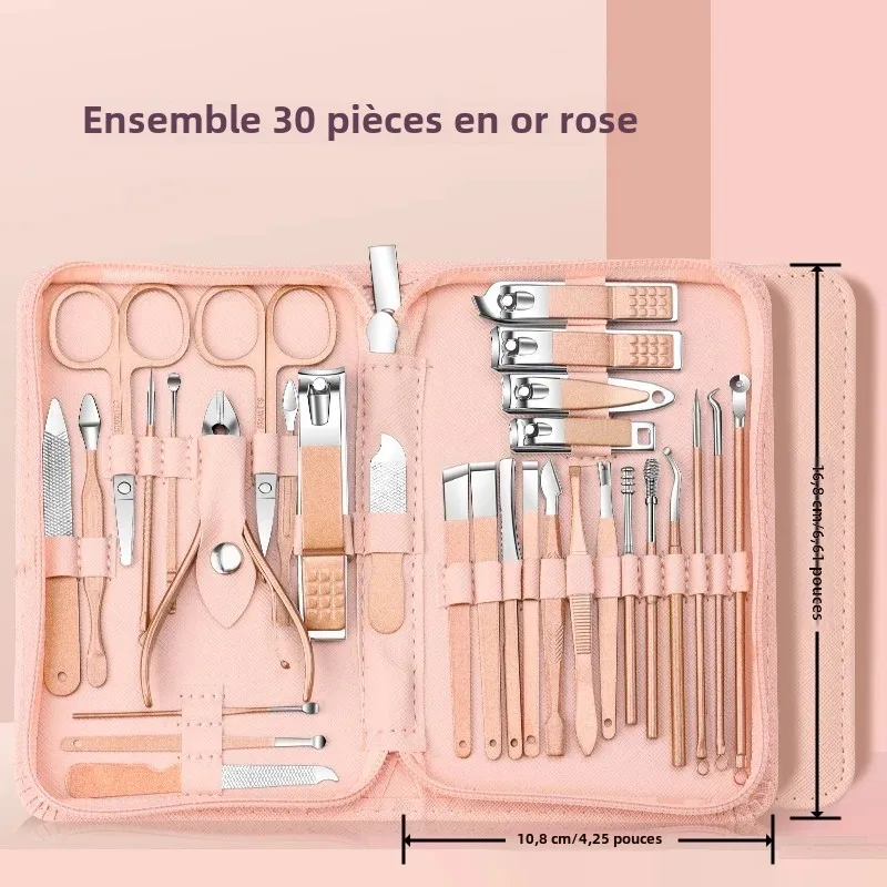 30個入りプロ仕様ステンレス製爪切りセット グリーンネイルツール マニキュア ペディキュアセット 30個入りトラベルグルーミングキット