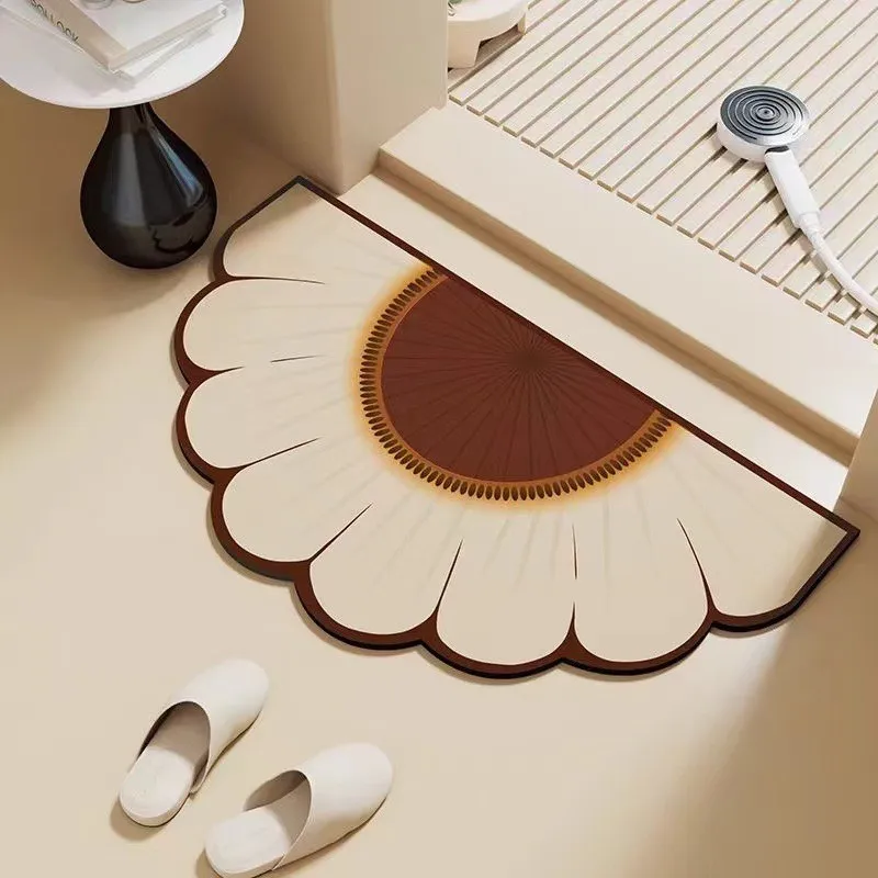 YJQ Floral Floor Mat, Bathroom Shower Room, Diatom Mud Non-Slip, Water-Absorbing Foot Mat, Entrance Decorative Door Mat