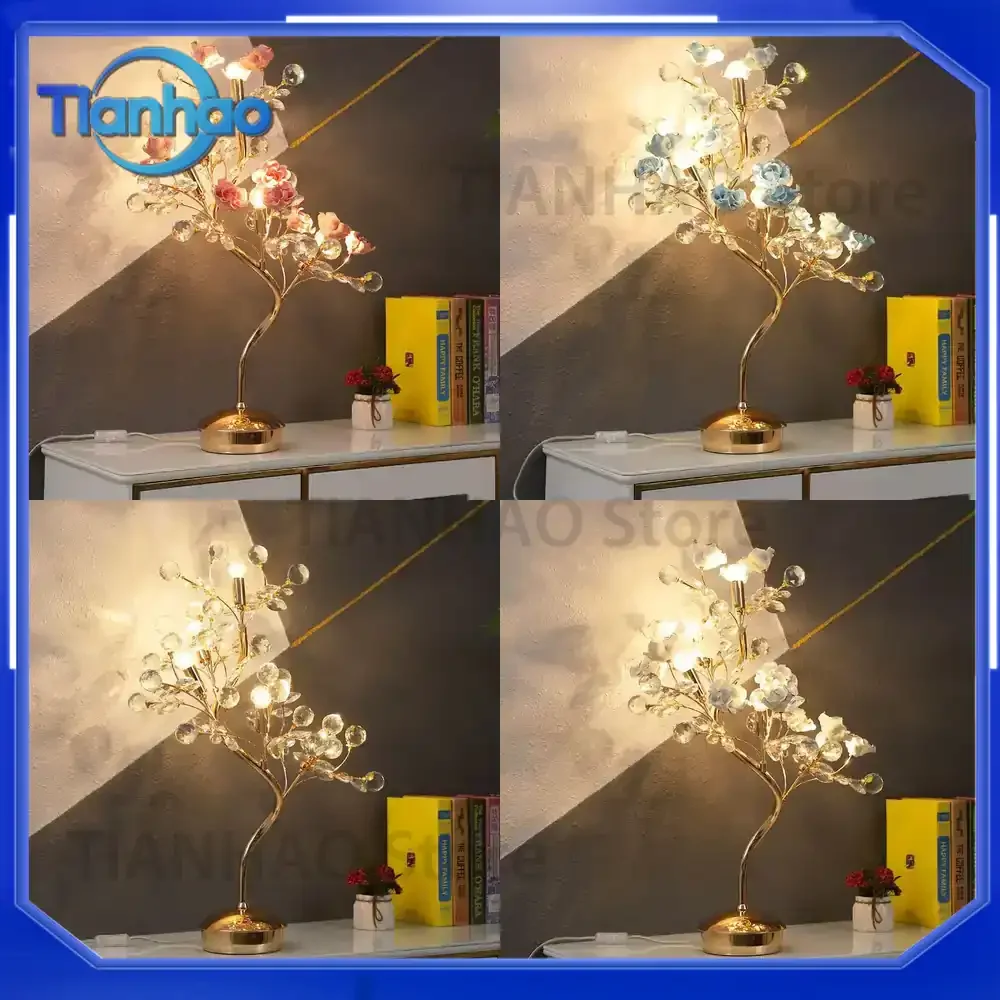 European Style Flower Table Lamp for Wedding Party Bedroom Bedside LED Night Light for Decoration Gift Holiday Lighting