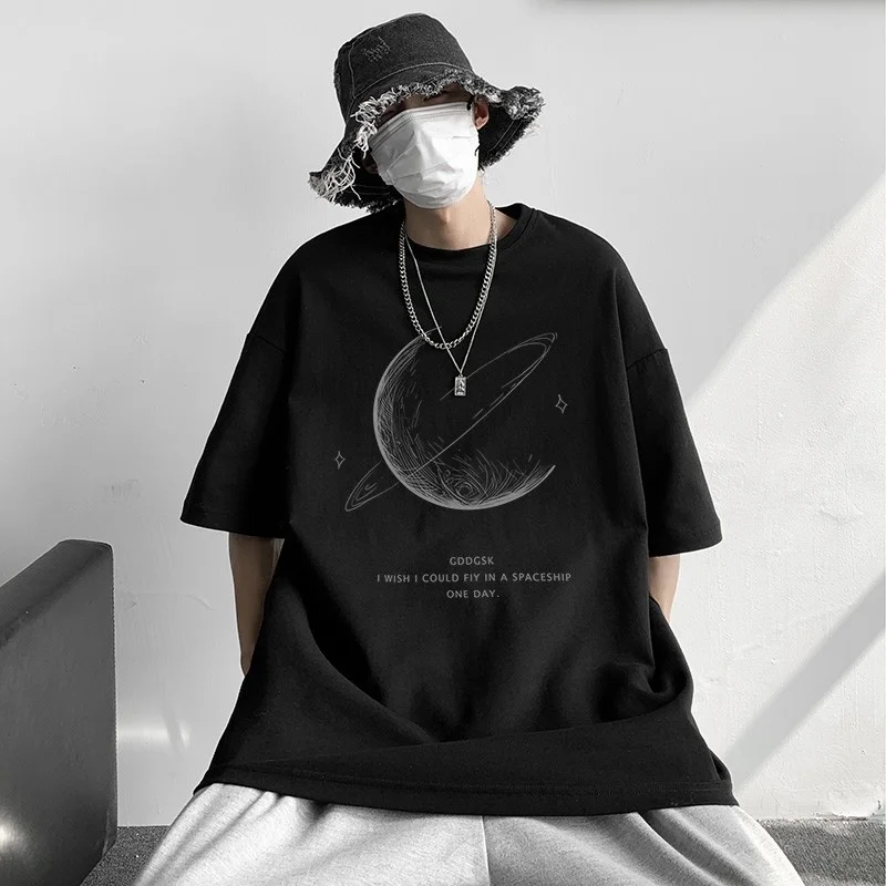 

Summer For Men's T-shirt Streetwear Oversized Short Sleeve Pure Cotton Breathable Top Gym Graphic Men Vintage Y2k Tees Kanye