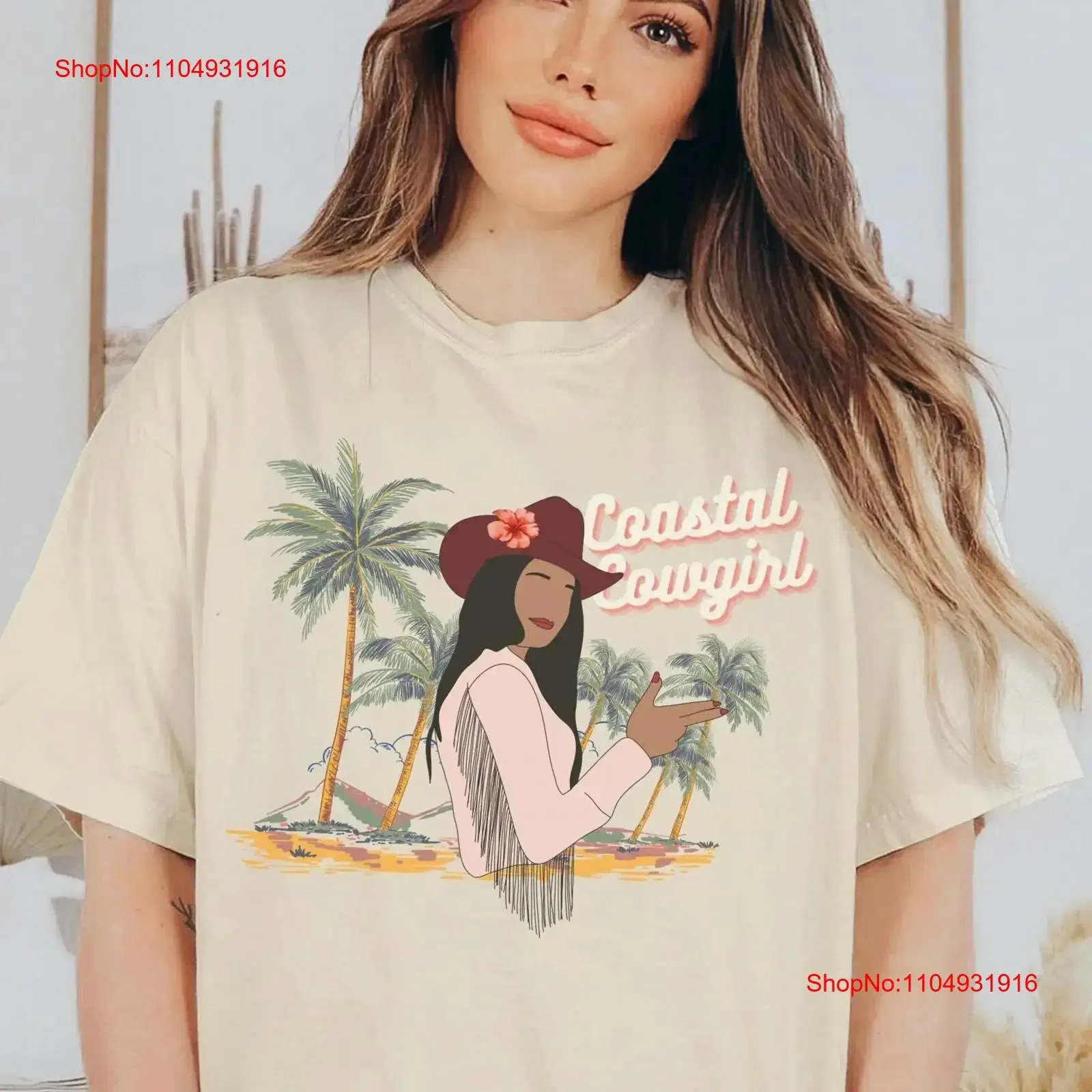 تي شيرت راعية البقر الساحلية فتاة جوز الهند شاطئ غربي عتيق مصمم ملابس للجنسين أنيقة ومتعددة الاستخدامات كاجوال