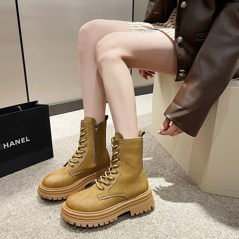 Nowe buty damskie Biker Footwear Luxury Punk Style Short Shoes for Women Round Toe Female Ankle Boots Chunky Platform Fashion