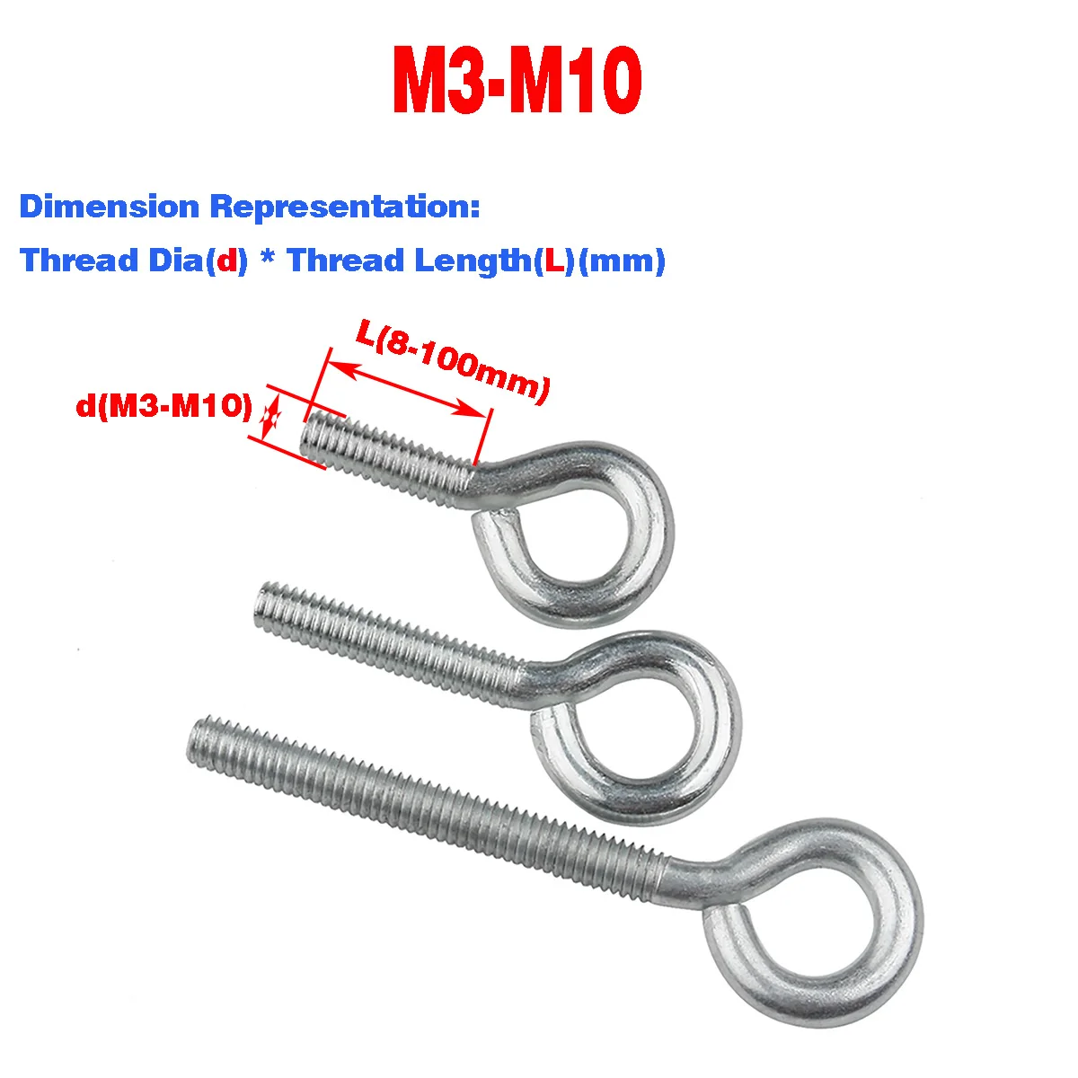 Leijiu Kohlenstoffstahl Augenschraube / Ringhaken / Ringbolzen / Geschlossene Schafösen-Maschinenschraube M3M4M5M6M8M10 – Detail 1
