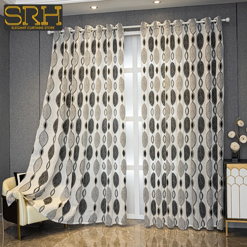 

Modern Jacquard Window Screen Blackout Curtains Living Room Bedroom Balcony House Door Partition Black White Decor Custom Fabric