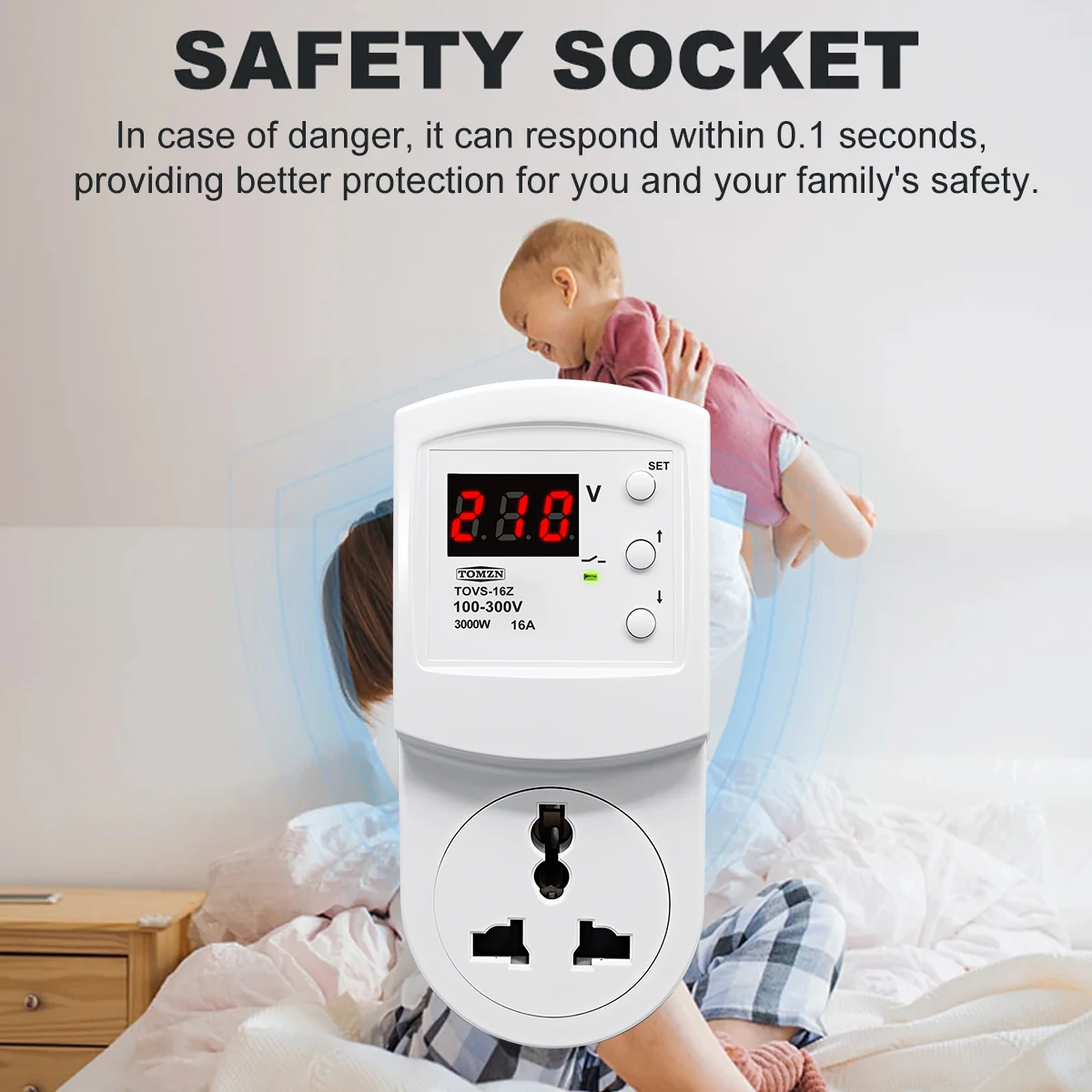 TOMZN Official EU Plug Universal Socket Auto Voltage Protector AC 110V 230V 16A TOVS-16Z OVP UVP For Household Air Conditioner