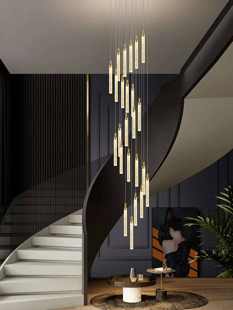 Staircase chandelier long chandelier crystal raised rotating staircase loft apartment villa duplex building large chandelier